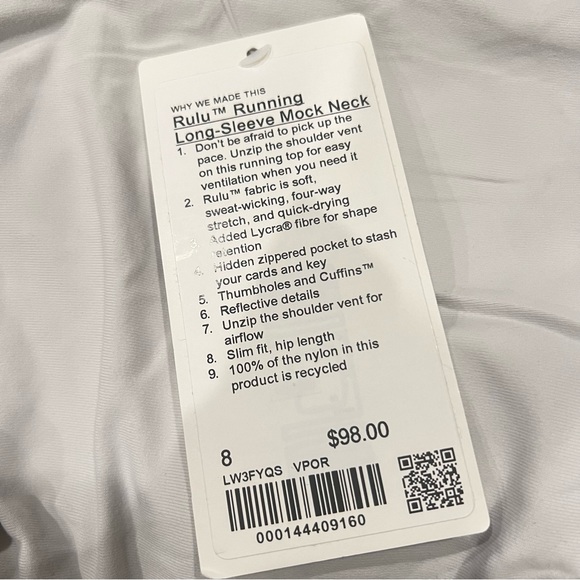 Lululemon Rulu Running Long Sleeve Mock Neck Shirt size 8 Vapor VPOR - Picture 8 of 8